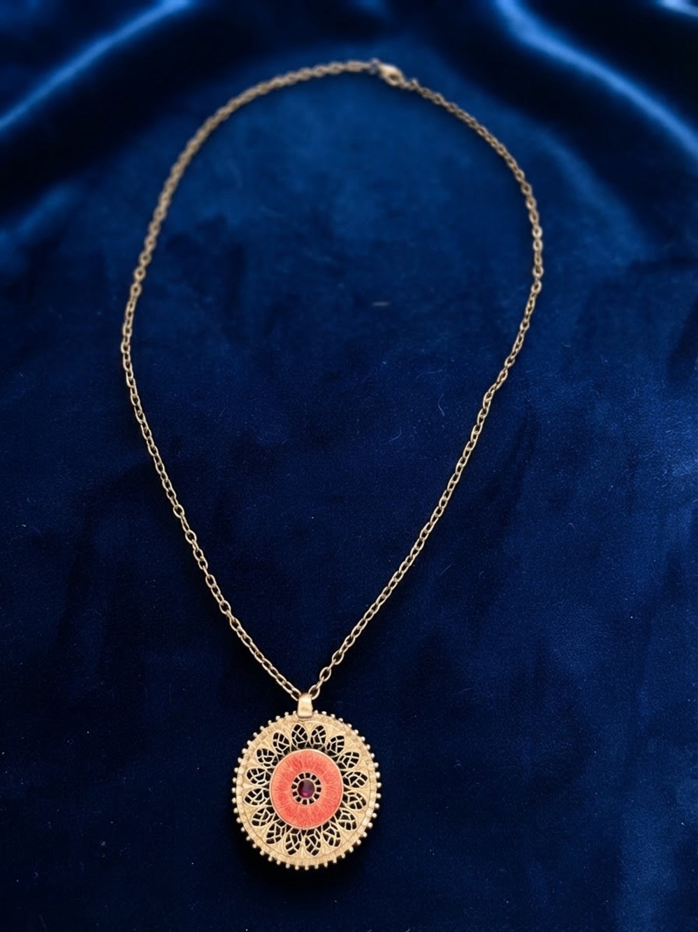 Macy's Silver-ToneNecklace with Red Medallion Pendant